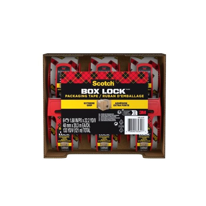 Scotch Box Lock Pack de 6 Precintos de Embalaje - 48mm x 20.3m - Incluye Dispensador - Color Transparente
