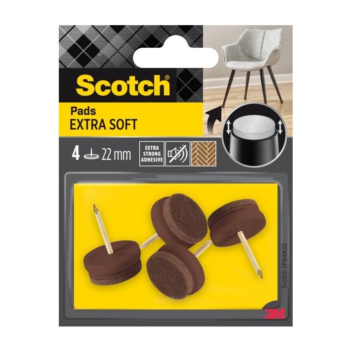 Scotch Pack de 4 Almohadillas de Fieltro con Clavo - Extrasuaves - Diametro de 22mm - Color Marron - SP84N30