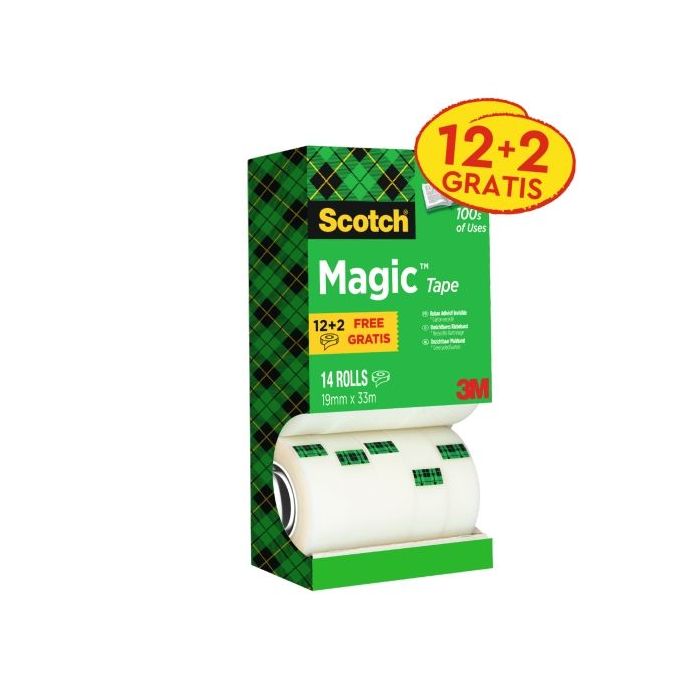 Scotch Magic Pack Ahorro de 14 Cintas Adhesivas Invisibles 19mm x 33m - Color Transparente