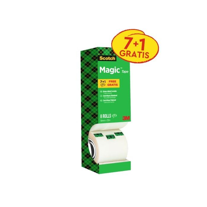 Scotch Magic Pack Ahorro de 8 Rollos de Cinta Adhesiva Invisible 19mm x 33m - Color Transparente