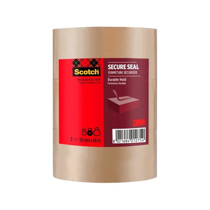 Scotch Pack de 3 Precintos de Embalaje - 50mm x 66m - Sellado Seguro - Color Marron