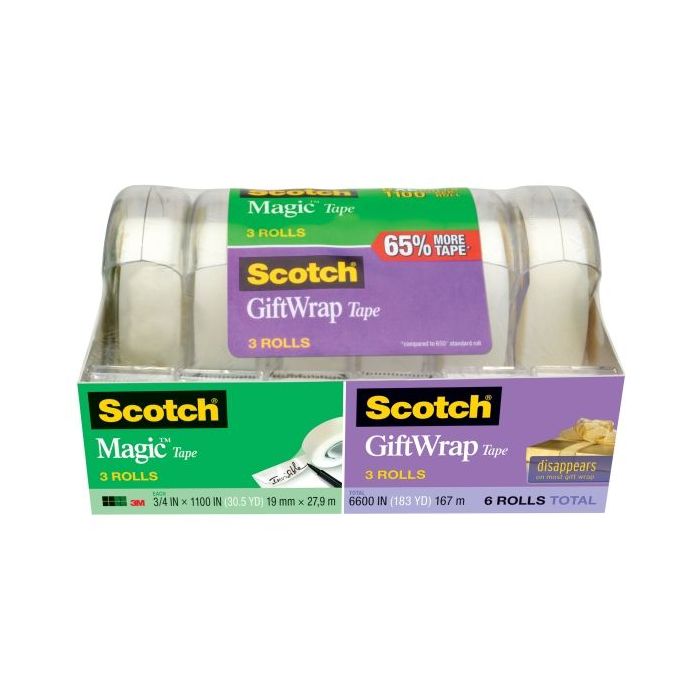 Scotch Magic/Giftwrap Pack de 6 Cintas Adhesivas Surtidas - 19mm x 27.9m - Color Transparente