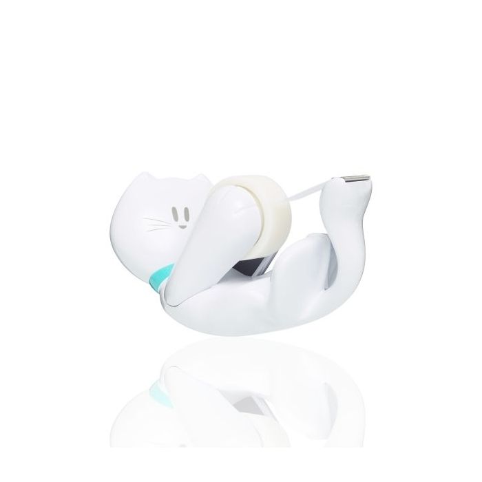 Scotch Magic Dispensador de Cinta Adhesiva - Forma de Gato - Incluye 1 Rollo de 19mm x 8.89m - Color Blanco