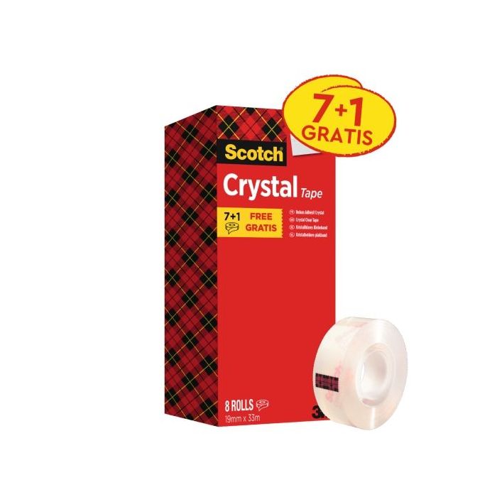 Scotch Pack de 8 Cintas Adhesivas - 19mm x 33m - Promocion 7 + 1 Gratis - Color Transparente
