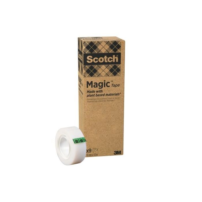 Scotch Magic Pack de 9 Cintas Adhesivas - 66% Adhesivo Vegetal - 19mm x 33m - Color Transparente