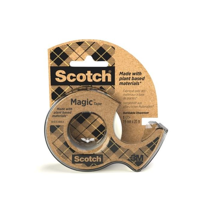 Scotch Magic Cinta Adhesiva - 66% Adhesivo Vegetal - 19mm x 20m - Incluye Dispensador - Color Blanco