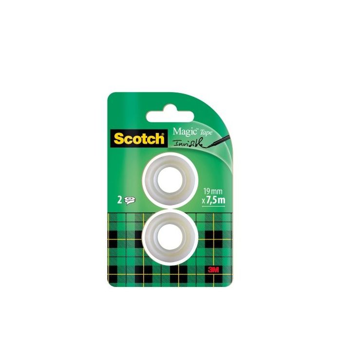 Scotch Magic Pack de 2 Cintas Adhesivas Invisible - Recambio - 19mm x 7.5m - Color Transparente