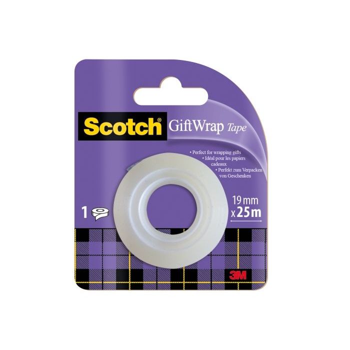 Scotch Giftwrap Cinta Adhesiva Satinada - Recambio - 19mm x 25m - Especial para Envolver Regalos - Color Blanco