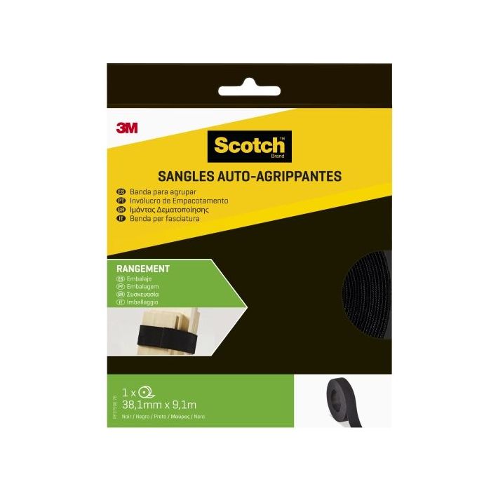 Scotch Tiras Organizadoras de Cable - 38mm x 9m - Reutilizable - Color Negro
