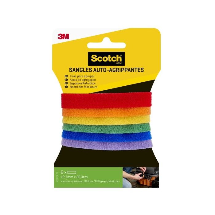 Scotch Pack de 6 Tiras Organizadoras de Cable - 12.7mm x 20.3cm - Colores Surtidos