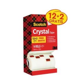 Scotch Crystal Cinta Adhesiva - Paquete Ahorro de 14 Rollos de 19mm x 33m - Color Transparente