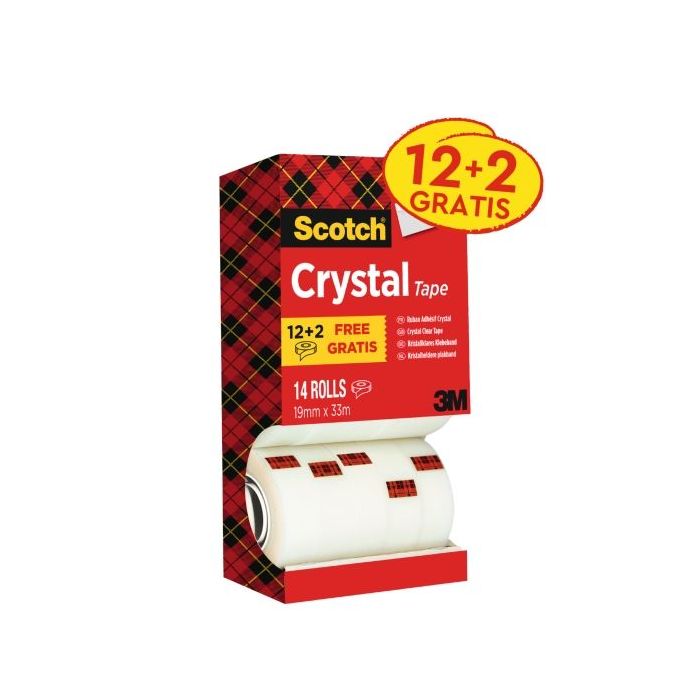 Scotch Crystal Cinta Adhesiva - Paquete Ahorro de 14 Rollos de 19mm x 33m - Color Transparente