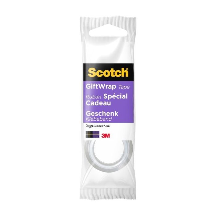 Scotch Giftwrap Pack de 2 Cintas Adhesivas Satinada - 19mm x 7.5m - Especial para Envolver Regalos - Color Transparente