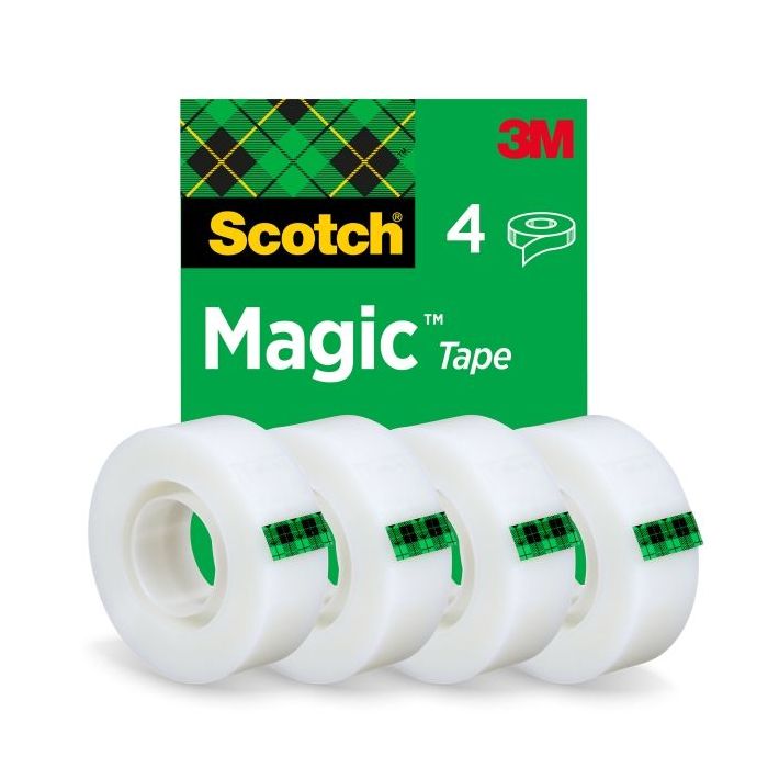 Scotch Magic Pack de 4 Cintas Adhesivas Invisible - 19mm x 33m - Color Transparente