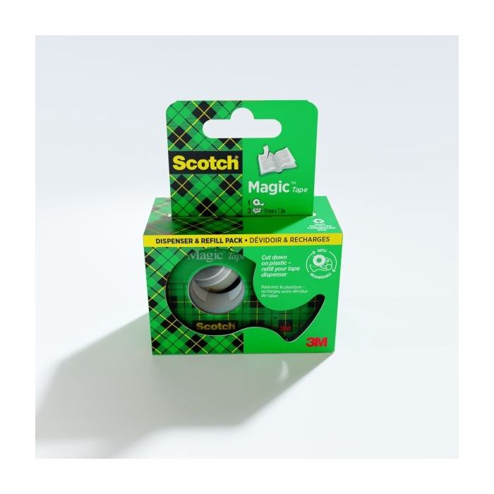 Scotch Magic Pack de 2 Cintas Adhesivas Invisible - 19mm x 7.5m - Incluye Dispensador - Color Transparente