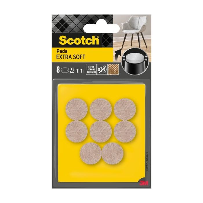 Scotch Pack de 8 Almohadillas de Fieltro Adhesivas - Extra Suaves - Diametro de 22mm - Color Beige