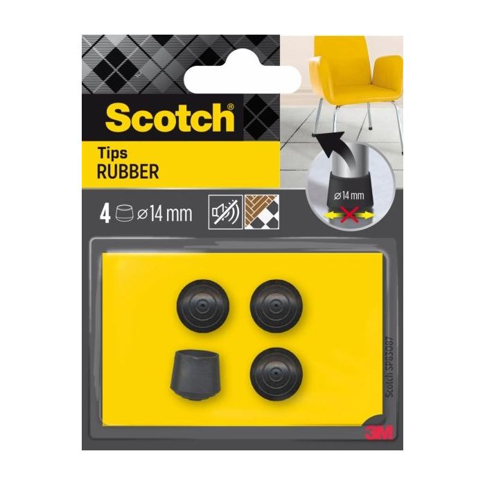 Scotch Pack de 4 Conteras de Goma - Diametro de 14mm - Color Negro