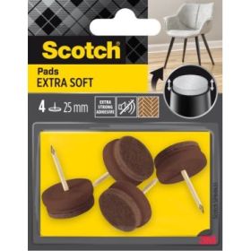 Scotch Pack de 4 Almohadillas de Fieltro con Clavo - Extrasuaves - Diametro de 25mm - Color Marron