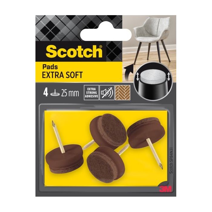 Scotch Pack de 4 Almohadillas de Fieltro con Clavo - Extrasuaves - Diametro de 25mm - Color Marron