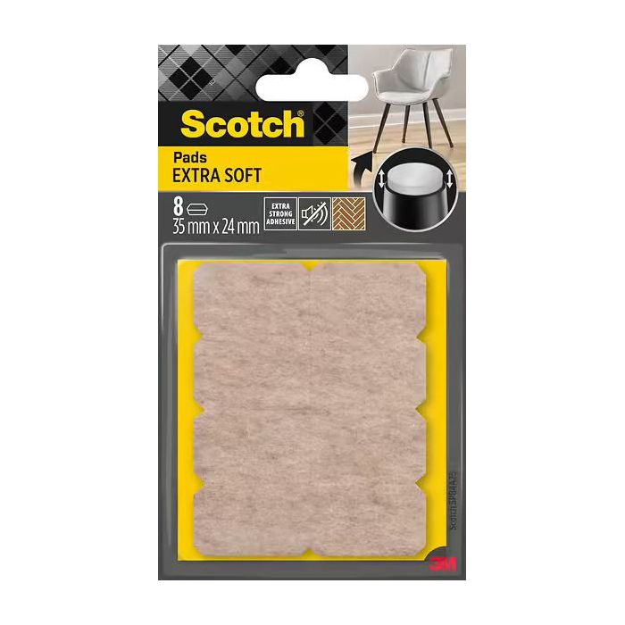 Scotch Pack de 8 Almohadillas de Fieltro Adhesivas - Extra Suaves - 35  x 24mm - Color Beige
