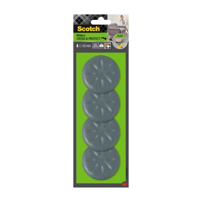 Scotch Move and Protect Flex Pack de 4 Patines Deslizantes Adhesivos - Diametro de 65mm - Soporta hasta 500kg - Color Gris