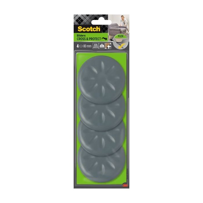Scotch Move and Protect Flex Pack de 4 Patines Deslizantes Adhesivos - Diametro de 80mm - Soporta hasta 600kg - Color Gris