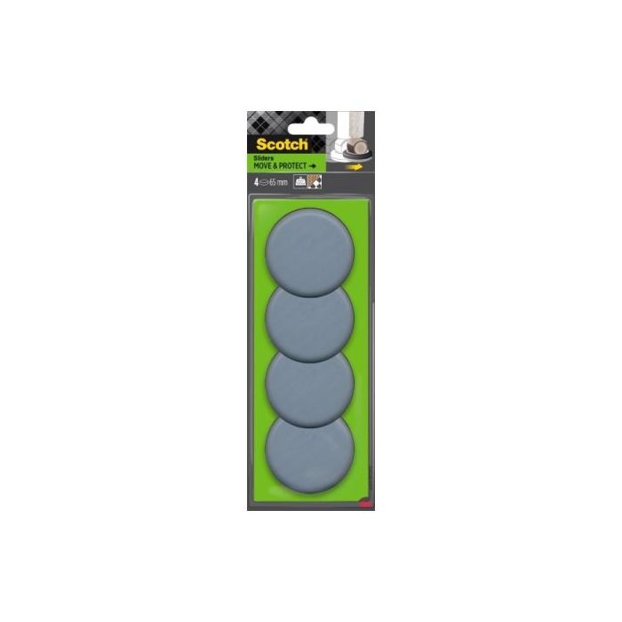 Scotch Move and Protect Pack de 4 Patines Deslizantes para Ruedas - Diametro de 65mm - Soporta hasta 500kg - Color Gris