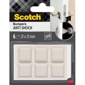 Scotch Pack de 6 Almohadillas Adhesivas Antichoque para Paredes - 21x21mm - Color Blanco