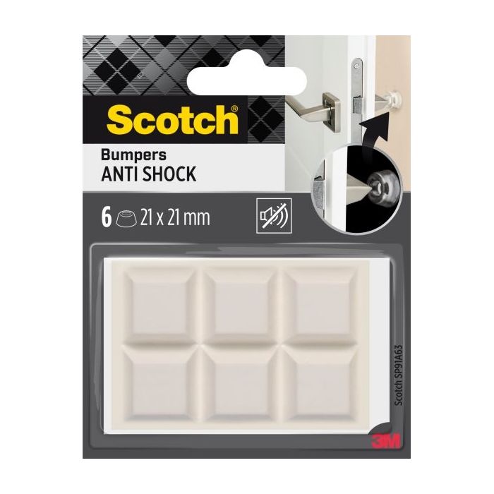 Scotch Pack de 6 Almohadillas Adhesivas Antichoque para Paredes - 21x21mm - Color Blanco