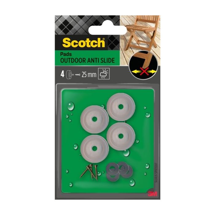 Scotch Pack de 4 Almohadillas Antideslizantes para Artornillar - Uso en Exterior - 25mm - Color Transparente