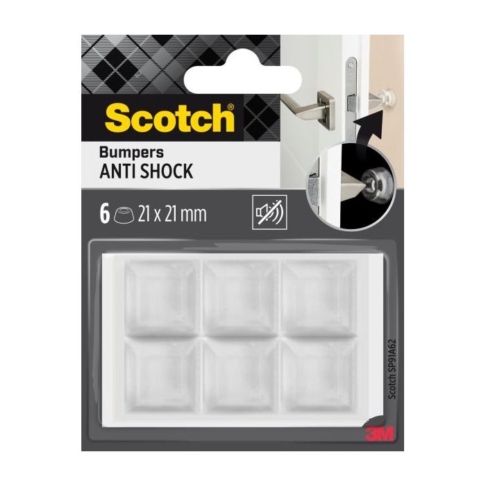 Scotch Pack de 6 Almohadillas Adhesivas Antichoque para Paredes - 21x21mm - Color Transparente
