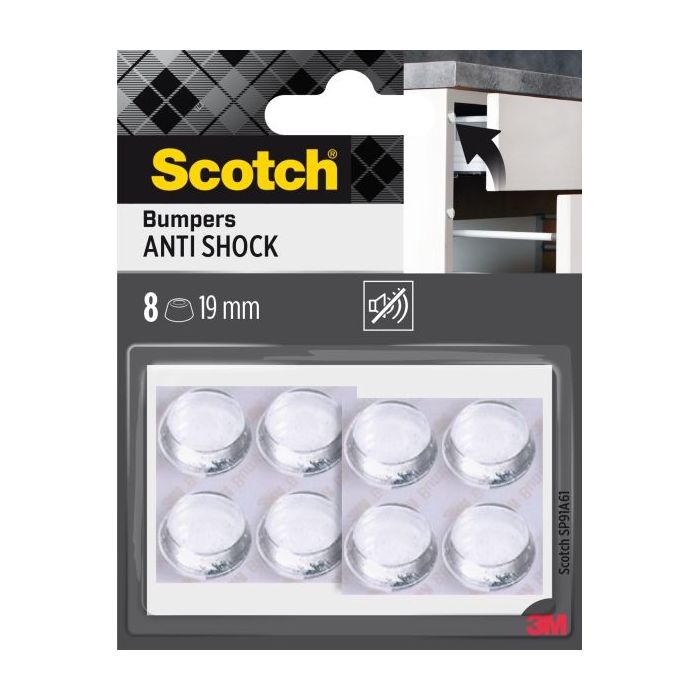 Scotch Pack de 8 Topes Adhesivos para Muebles - Antichoque - Diametro de 19mm - Color Transparente