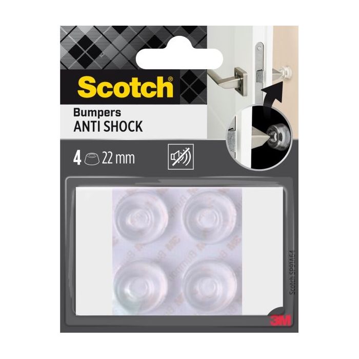 Scotch Pack de 4 Almohadillas Adhesivas Antichoque para Paredes - Diametro de 22mm - Color Transparente