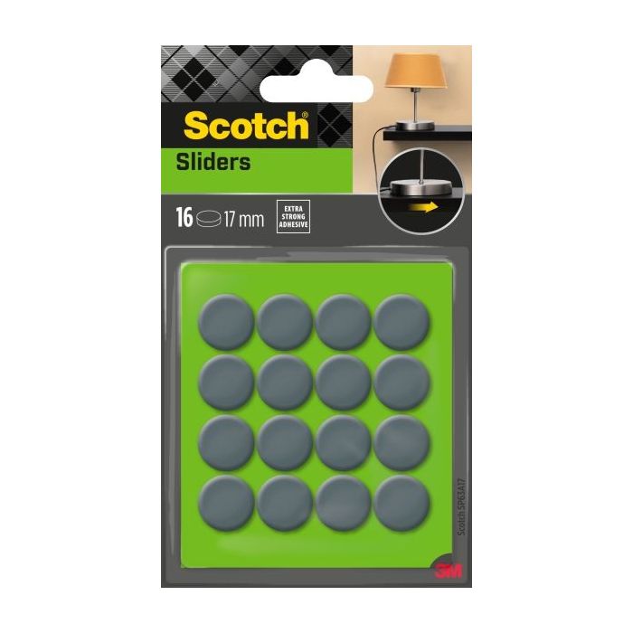 Scotch Move and Protect Pack de 16 Patines Deslizantes Adhesivos - Diametro de 17mm - Color Gris
