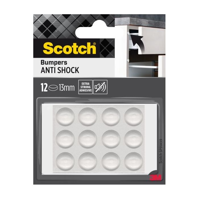 Scotch Pack de 12 Topes Adhesivos para Muebles - Antichoque - Diametro de 13mm - Color Transparente