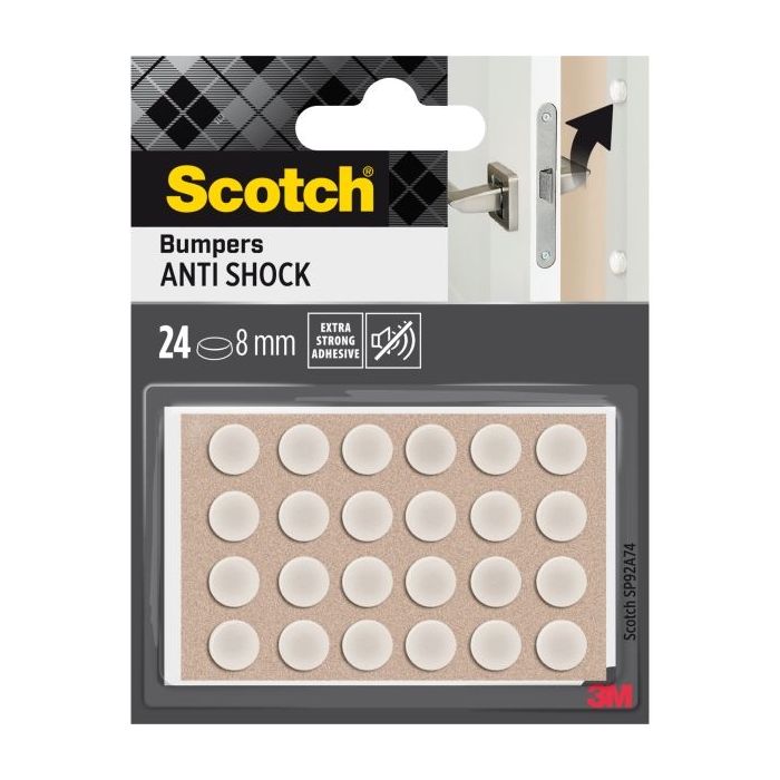 Scotch Topes Adhesivos para Muebles - Antichoque - Diametro de 8mm - Paquete de 24 - Color Blanco