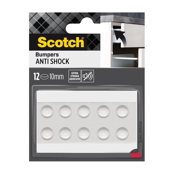 Scotch Topes Adhesivos para Muebles - Antichoque - Diametro de 10mm - Paquete de 12 - Color Transparente