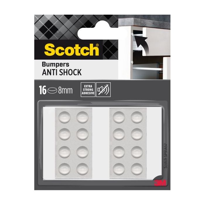 Scotch Topes Adhesivos para Muebles - Antichoque - Diametro de 8mm - Paquete de 16 - Color Transparente