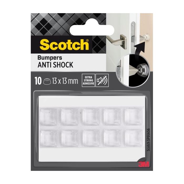 Scotch Pack de 10 Topes Adhesivos para Paredes - Antichoque - 13x13mm - Color Transparente