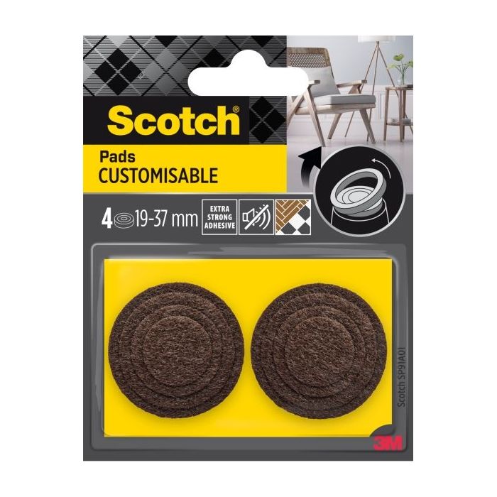 Scotch Pack de 4 Almohadillas Adhesivas Antideslizantes - Personalizables - Diametro de 19 a 37mm - Color Marron
