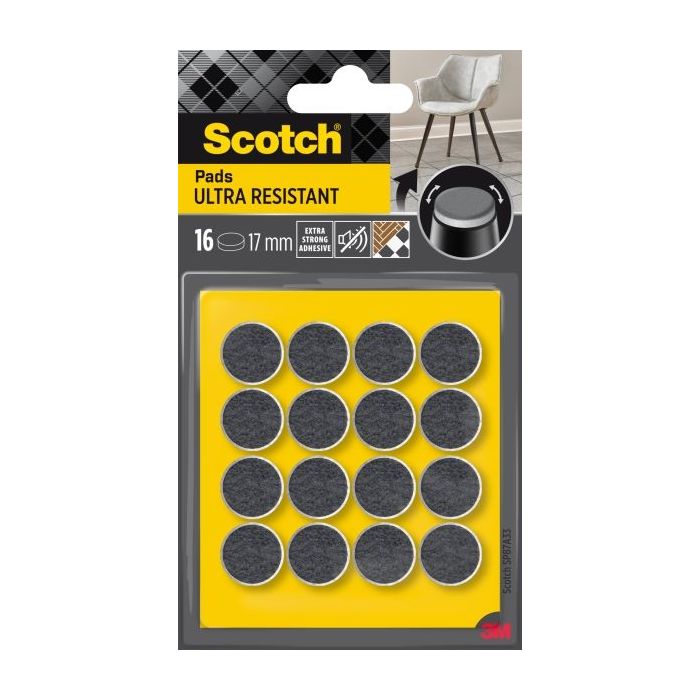Scotch Pack de 16 Almohadillas de Fieltro Adhesivas - Ultra Resistentes - Diametro de 17mm - Color Blanco/Gris