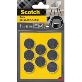 Scotch Pack de 8 Almohadillas de Fieltro Adhesivas - Ultra Resistentes - Diametro de 22mm - Color Blanco/Gris