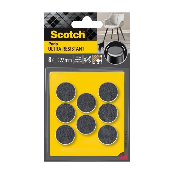Scotch Pack de 8 Almohadillas de Fieltro Adhesivas - Ultra Resistentes - Diametro de 22mm - Color Blanco/Gris
