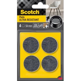 Scotch Pack de 4 Almohadillas de Fieltro Adhesivas - Ultra Resistentes - Diametro de 34mm - Color Blanco/Gris