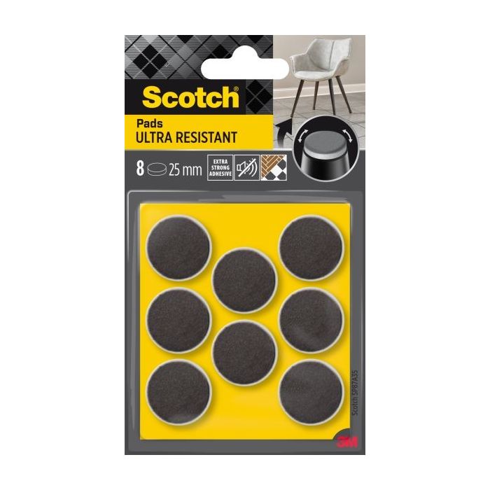 Scotch Pack de 8 Almohadillas de Fieltro Adhesivas - Ultra Resistentes - Diametro de 25mm - Color Blanco/Gris