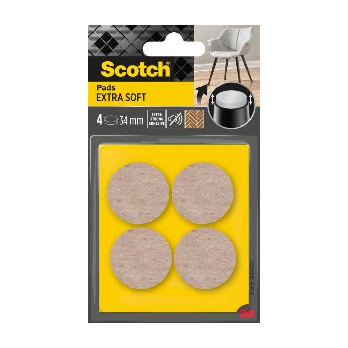 Scotch Pack de 4 Almohadillas de Fieltro Adhesivas - Extra Suaves - Diametro de 34mm - Color Beige