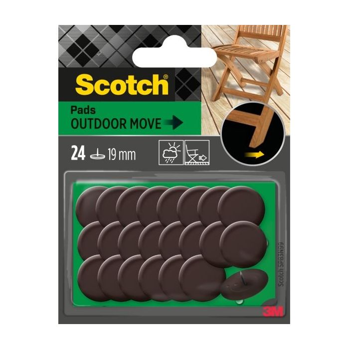 Scotch Pack de 24 Patines Deslizantes con Clavo - Diametro de 19mm - Uso en Exterior - Color Marron