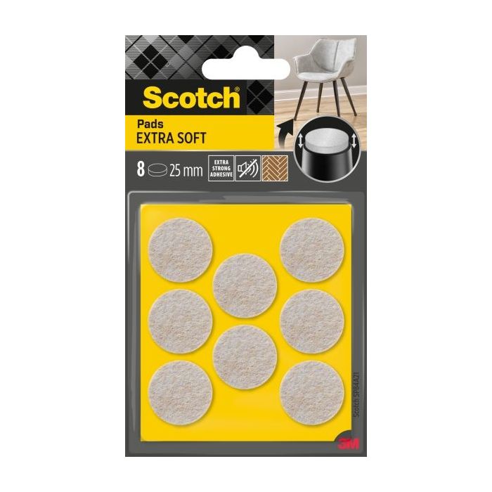 Scotch Pack de 8 Almohadillas de Fieltro Adhesivas - Extra Suaves - Diametro de 25mm - Color Beige