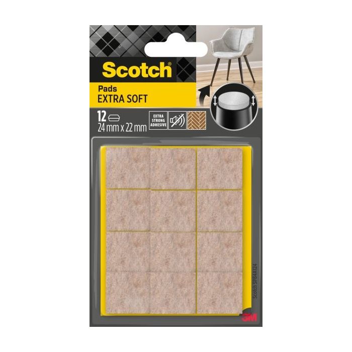 Scotch Pack de 12 Almohadillas de Fieltro Adhesivas - Extra Suaves - 24  x 22mm - Color Beige