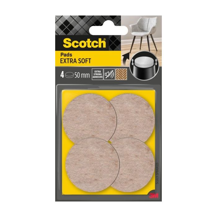 Scotch Pack de 4 Almohadillas de Fieltro Adhesivas - Extra Suaves - Diametro de 50mm - Color Beige